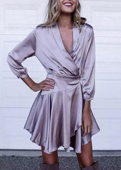 Vestido Envelope Transpassado Curto de Cetim - Frete Gratis