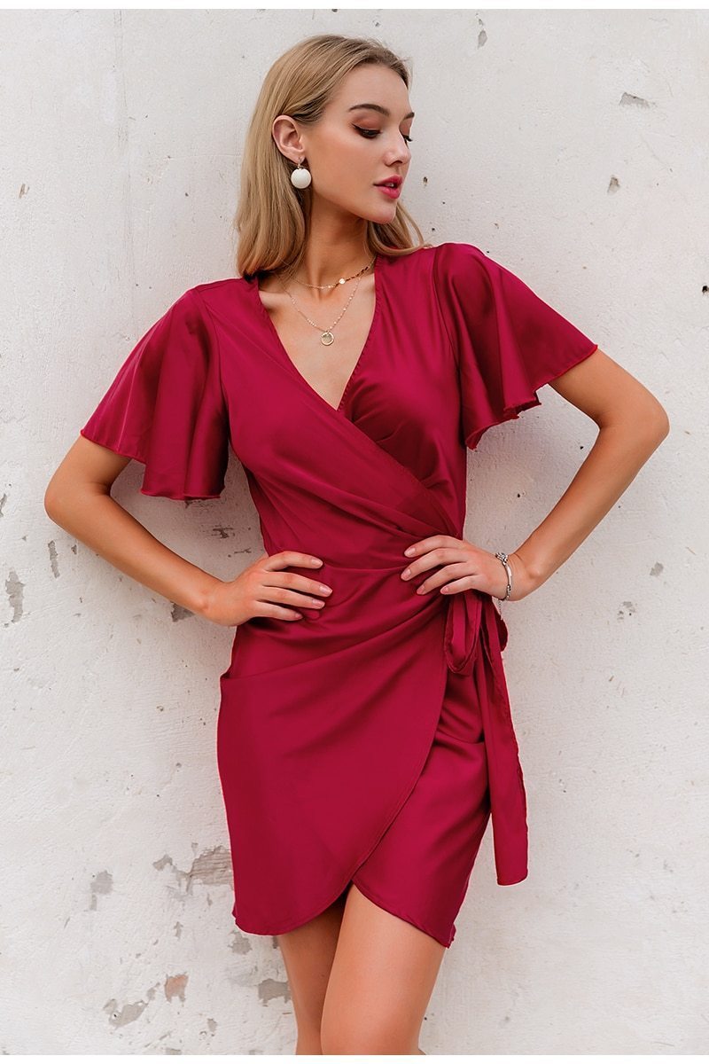 Vestido Envelope Transpassado Curto Manga Flare - Frete Gratis