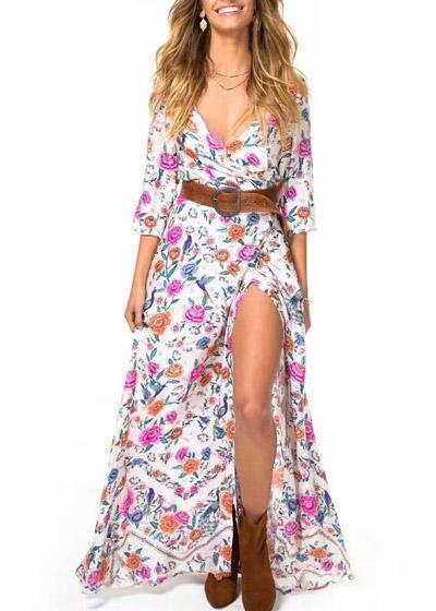 Vestido Envelope Longo Estampado - Frete Gratis