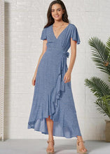 Carregar imagem no visualizador da galeria, Vestido Envelope Transpassado Longo Poá de Viscose - Frete Gratis