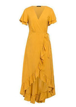 Carregar imagem no visualizador da galeria, Vestido Envelope Transpassado Longo com Babado - Frete Gratis